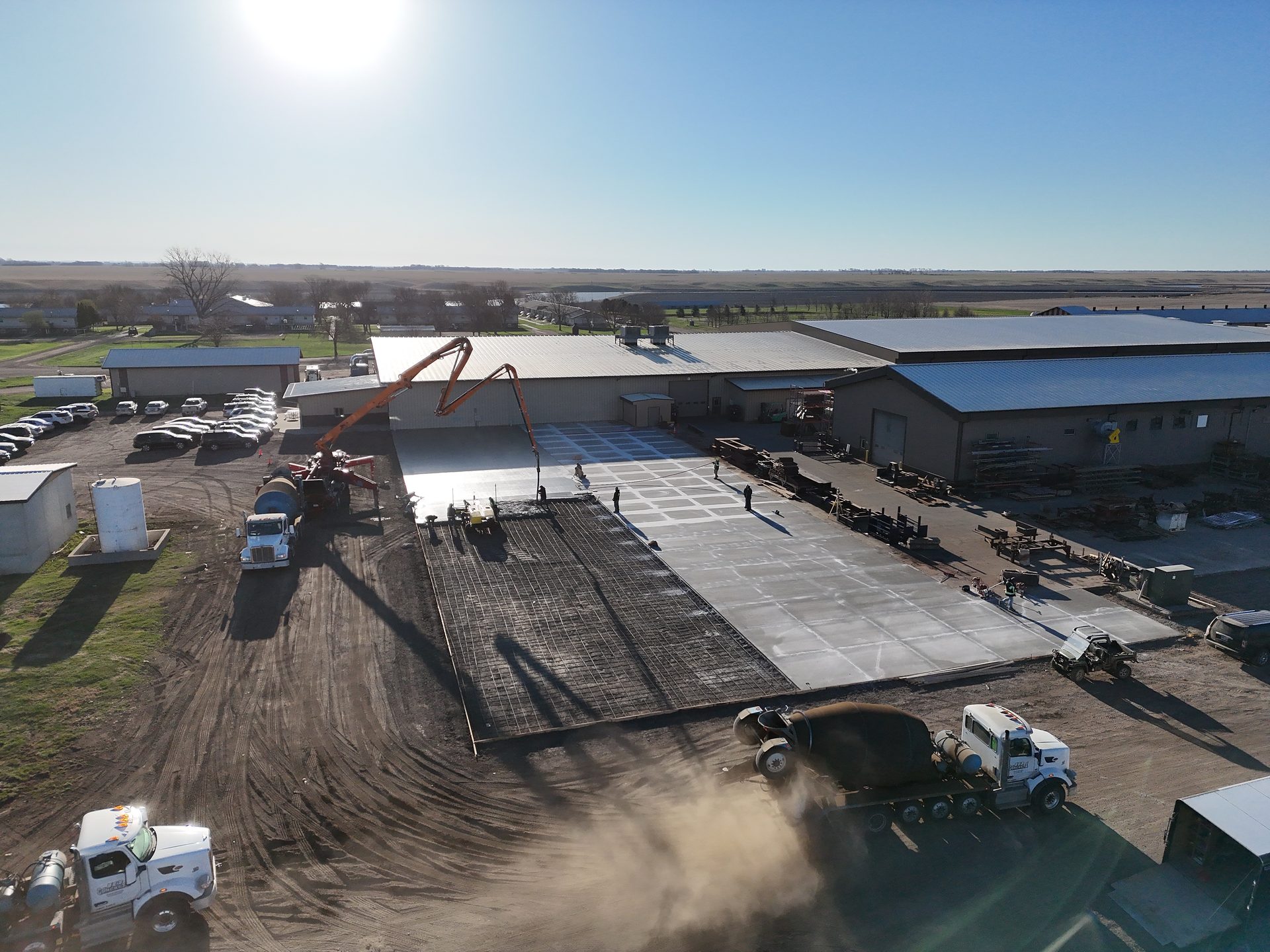 Aerial view of a large commercial concrete floor pour